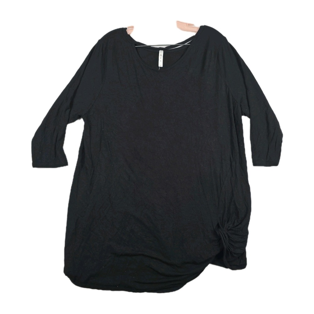 MTS Women Black 3/4 Sleeve Tunic Top Side Knot Strappy Back Size XL Made in USA